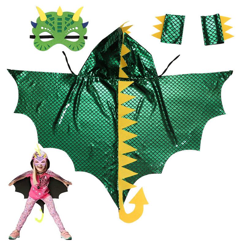 Child Green Dinosaur Cloak wit - Kids Face Mask avaliação e preço