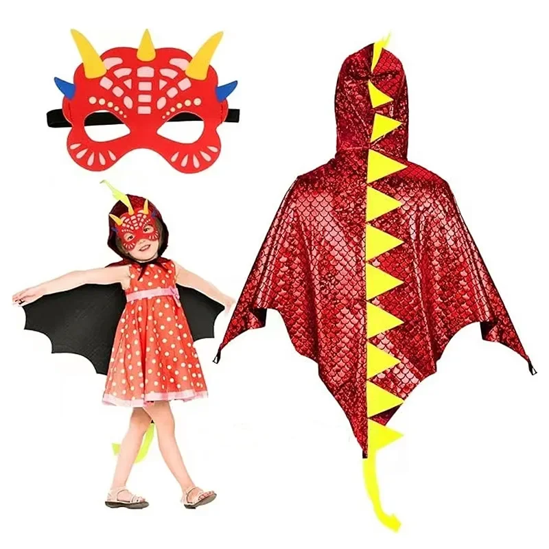 Child Green Dinosaur Cloak wit - Kids Face Mask avaliação e preço
