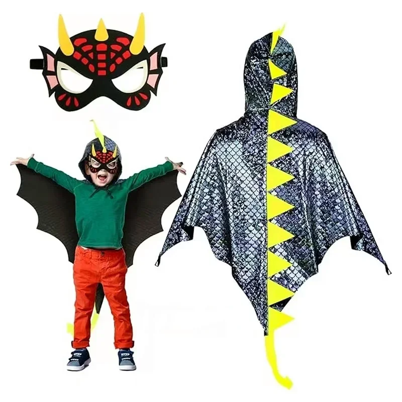Child Green Dinosaur Cloak wit - Kids Face Mask avaliação e preço