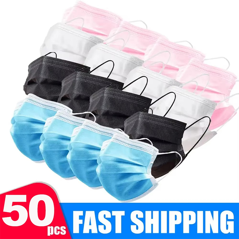 50Pcs 3-layer Mask Face Masks  - Disposable Mask Blue avaliação e preço