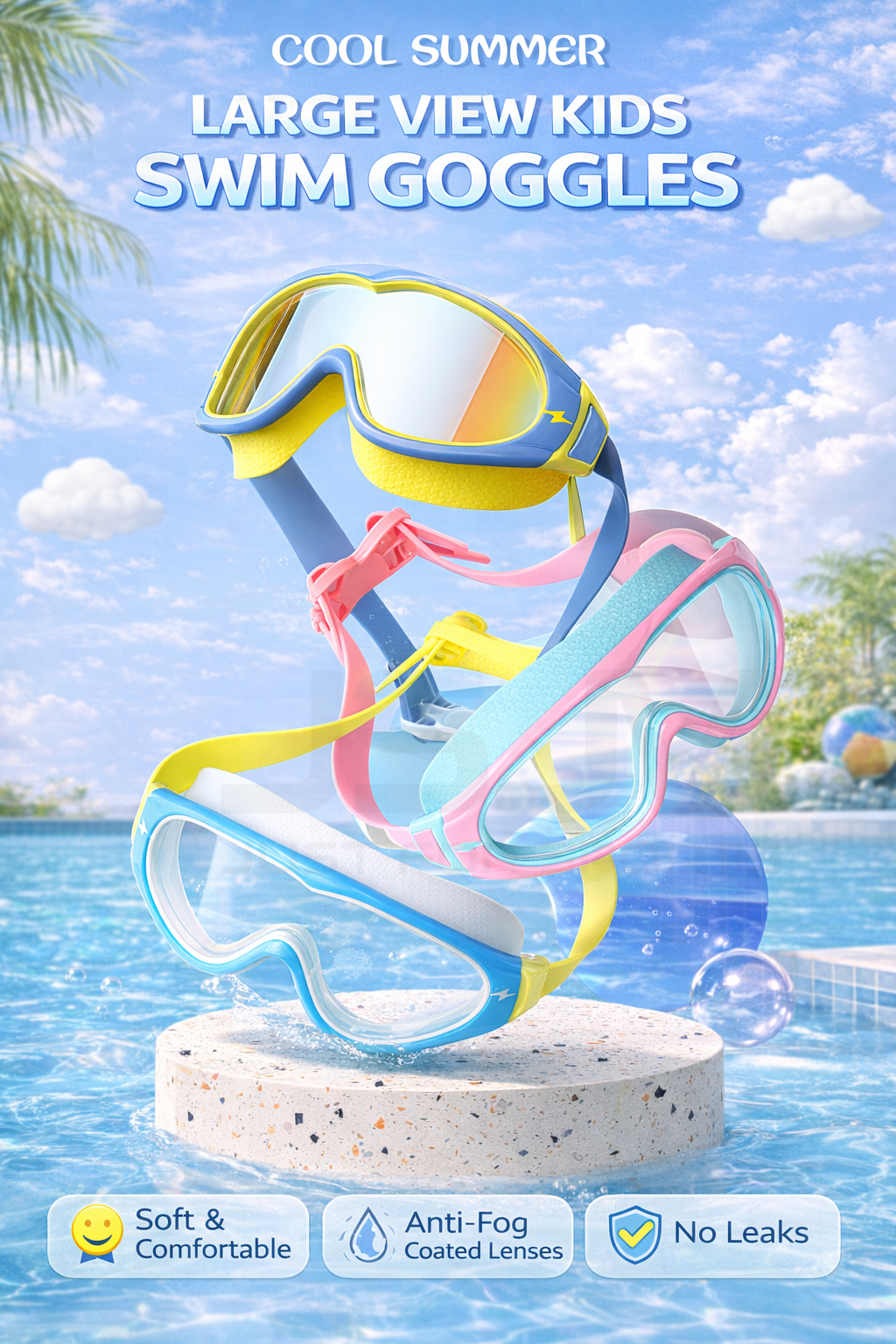 JSJM Kids Swimming Goggles Big - Silicone Mask Bracket avaliação e preço