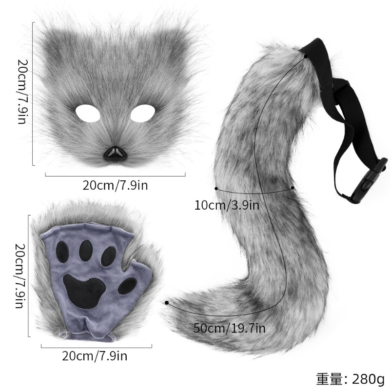 Furry Cat Ears Mask Tail & Paw - Black Face Mask Pack avaliação e preço