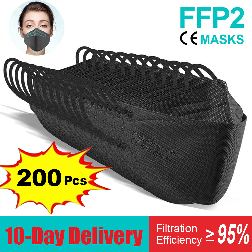 10-200pcs fpp2 fish mask kn95  - Disposable Surgical Mask avaliação e preço