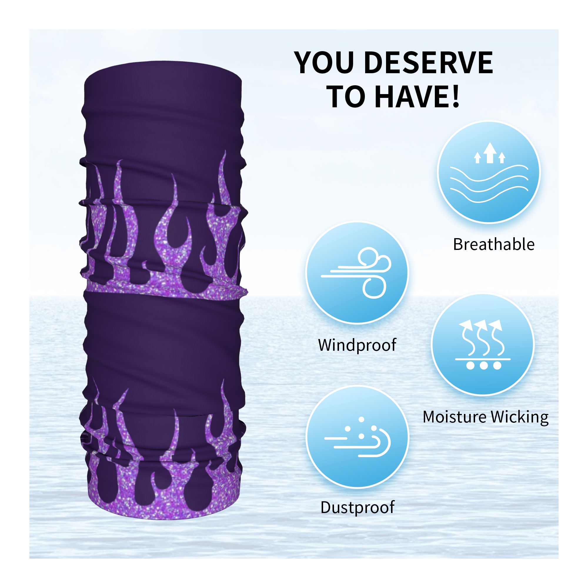 Custom Purple Glitter Flames B - Neck Gaiter Face Cover avaliação e preço