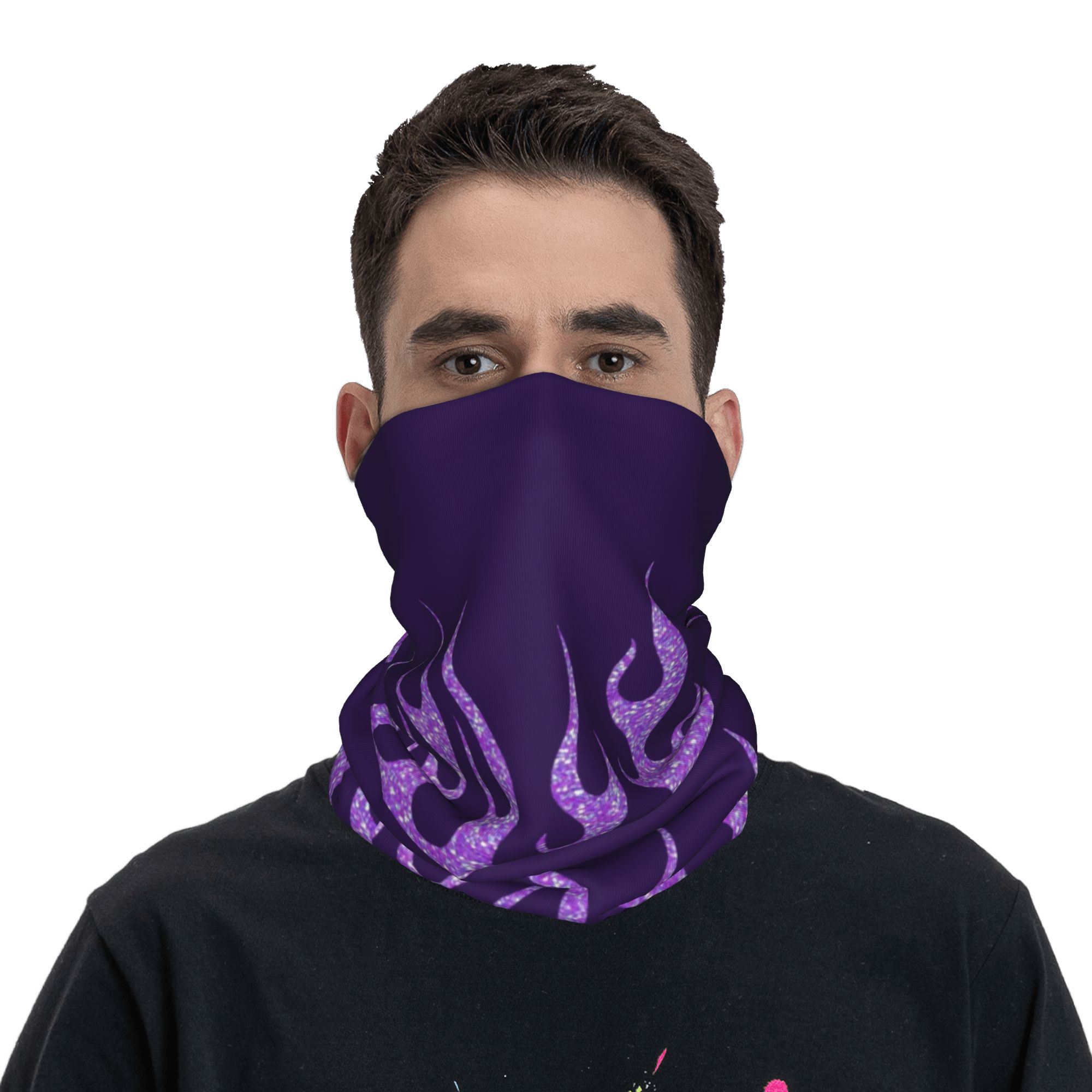 Custom Purple Glitter Flames B - Neck Gaiter Face Cover avaliação e preço