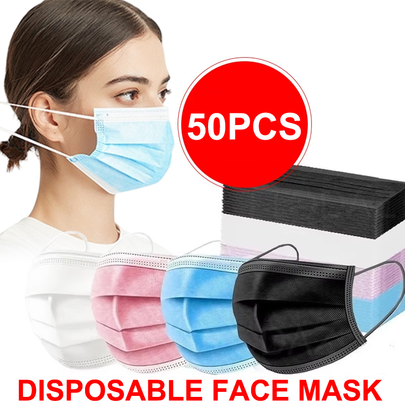 50Pcs 3-layer Mask Face Masks  - Disposable Mask Blue avaliação e preço