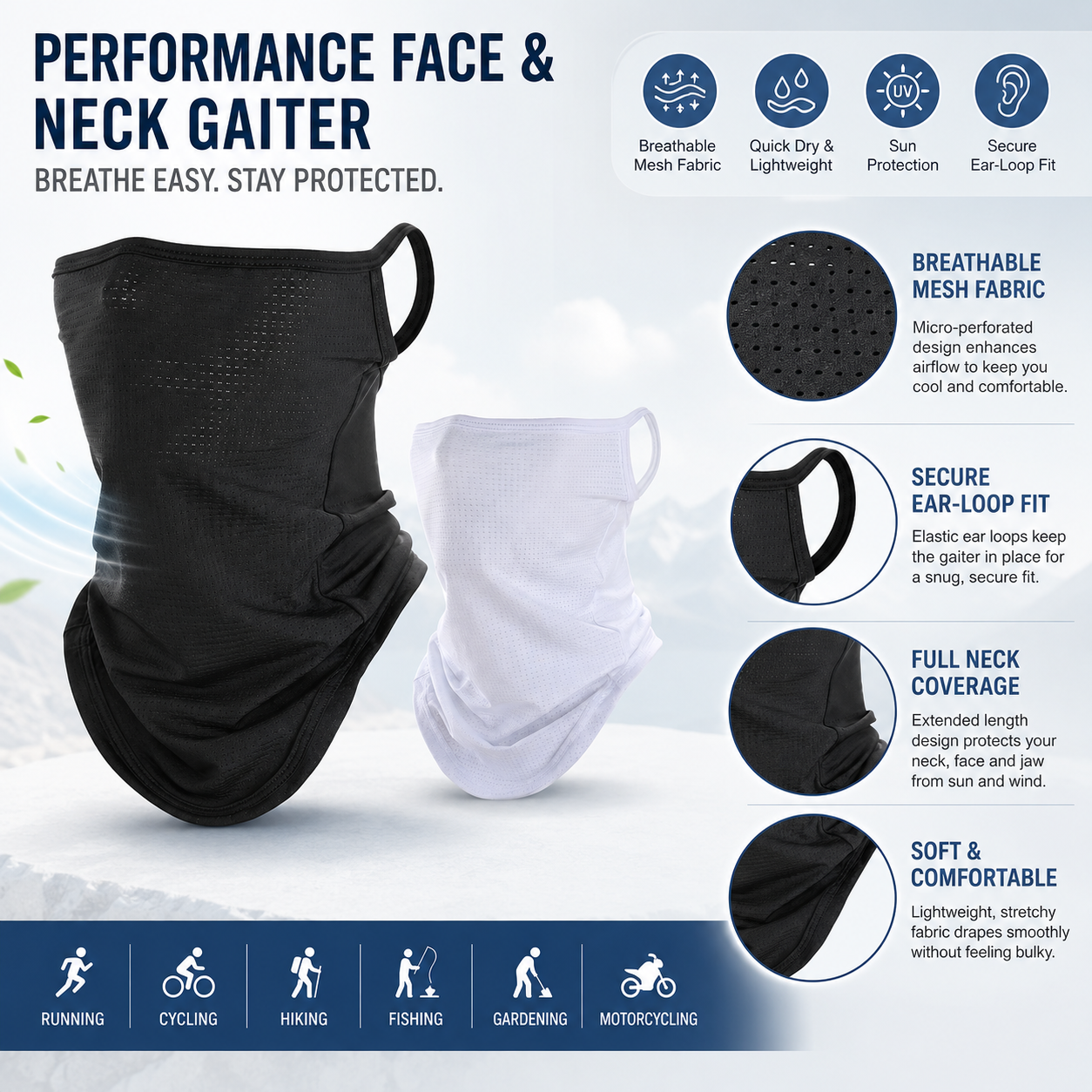 Breathable Quick-Dry Neck Gait - Respirator Half Face avaliação e preço