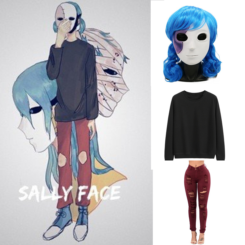 Hot  Anime Game Sally Face Cos - Black Face Mask Pack avaliação e preço