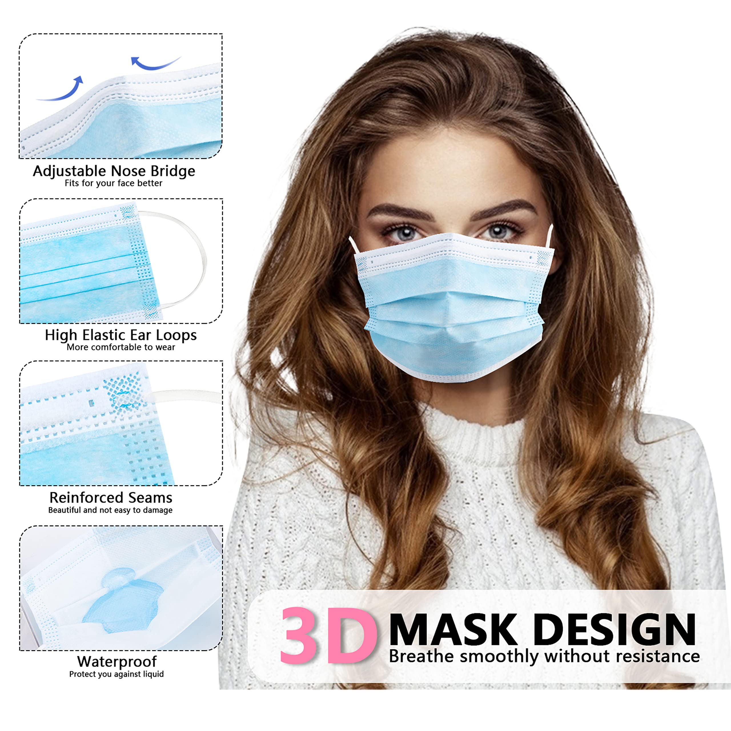 50/100 PCS Box Blue Face Masks - Disposable Mask Blue avaliação e preço