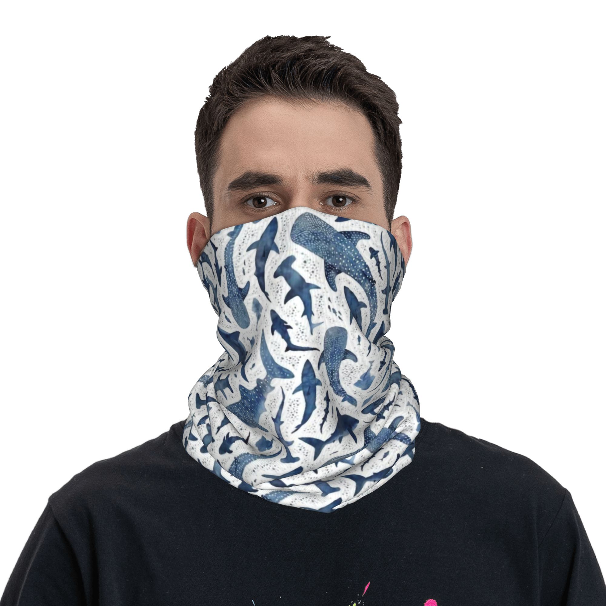 Custom Blue Watercolour Shark  - Neck Gaiter Face Cover avaliação e preço