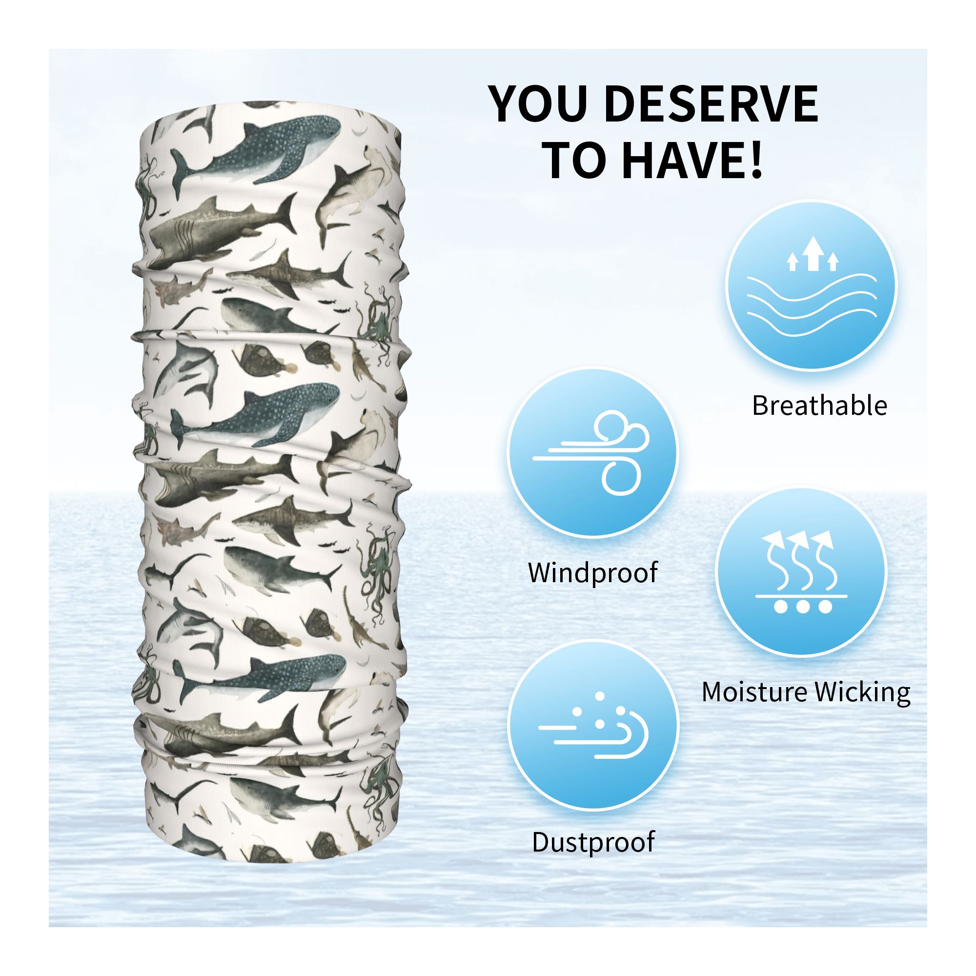 Shark Ocean Animal Sharks Band - Neck Gaiter Face Cover avaliação e preço