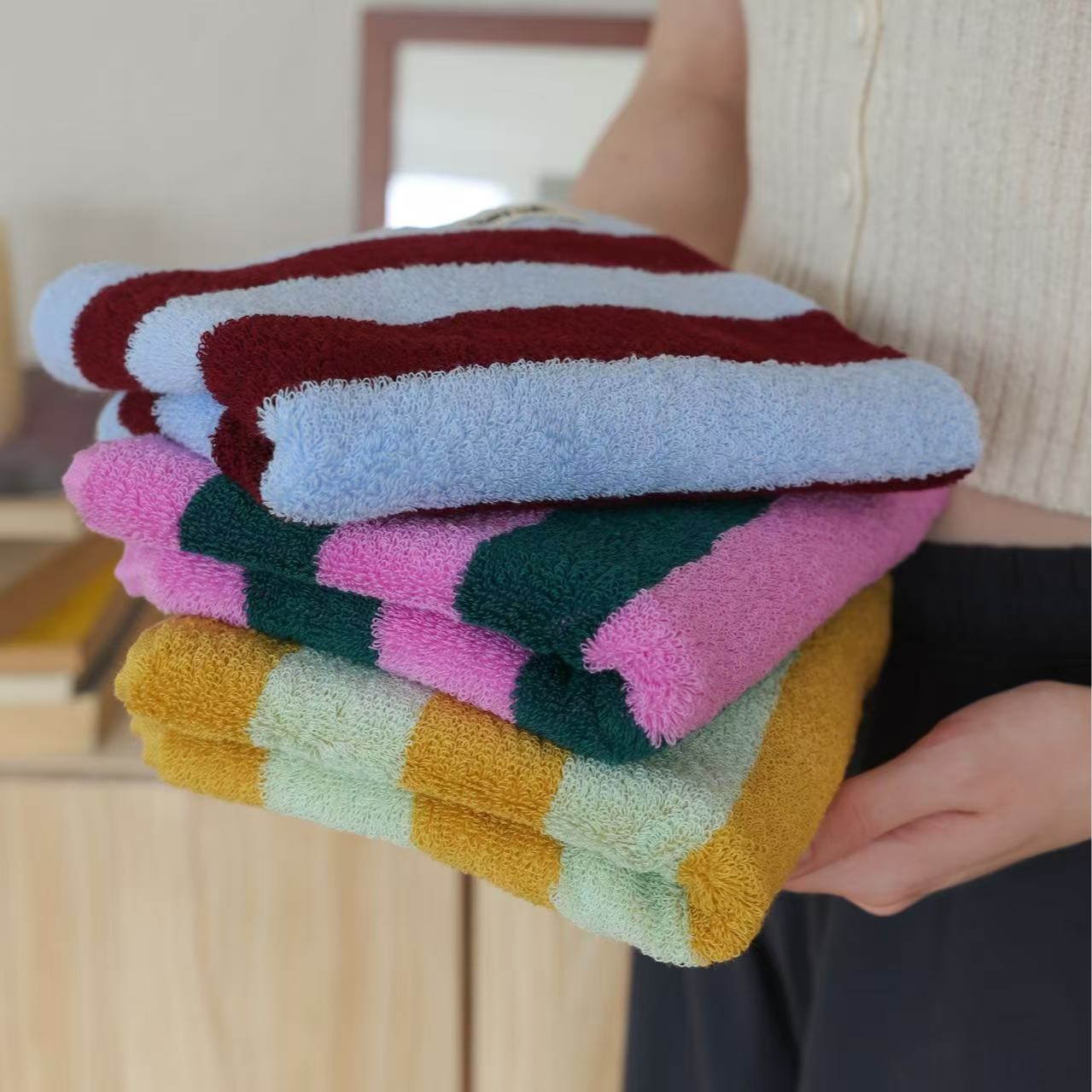 Retro Striped Pure Cotton Towe - Cloth Face Mask Washable avaliação e preço