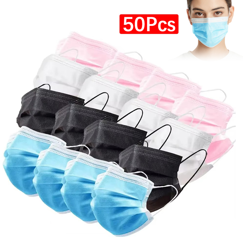 50Pcs 3-layer Mask Face Masks  - Disposable Mask Blue avaliação e preço